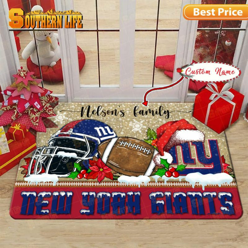 new york giants Christmas Rubber Base Doormat - Custom Name ny8209