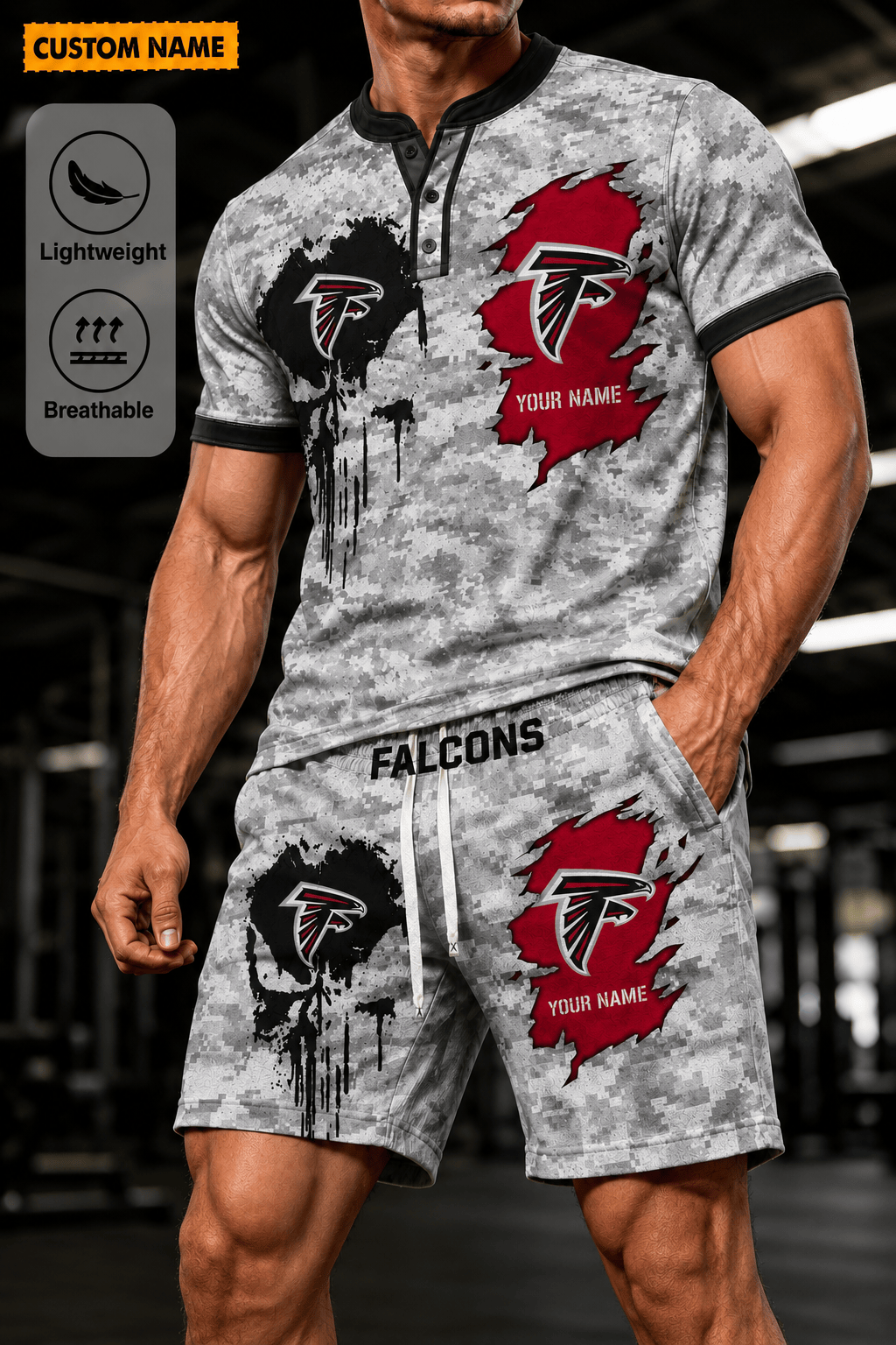 Atlanta Falcons Men’s Button Neck T-Shirt and Short Set New Design 2026 Shirt And Short BSP956