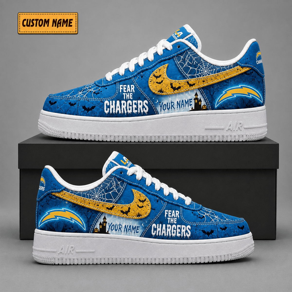 Los Angeles Chargers | Premium NFL Fear The Team Halloween AF1 Sneakers - VA323524