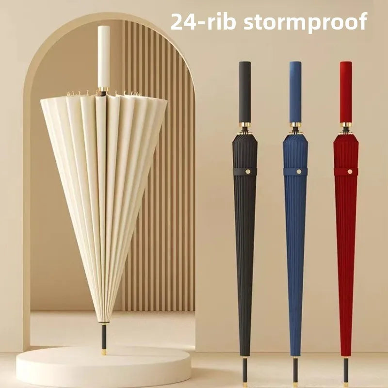 24 bone long handle umbrella, suitable for both wind and rain, enlarged double business straight pole golf umbrella
