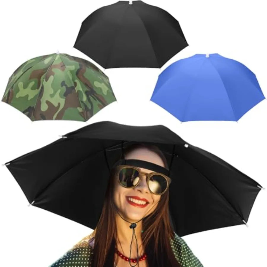 3 Pcs Fishing Umbrella Hat Adjustable Hands Free Foldable Head Umbrella Cap UV Protection Waterproof for Women Men Fishing Summ