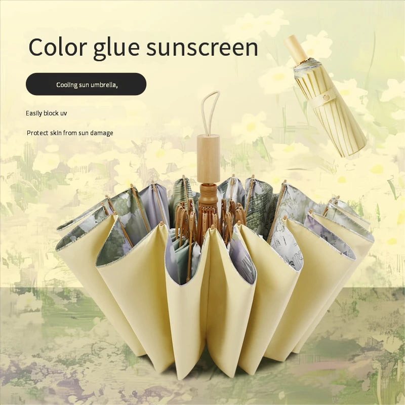 High-value 16-bone manual sun umbrella for women's sun protection ultraviolet rain dual-purpose umbrella color glue folding oil