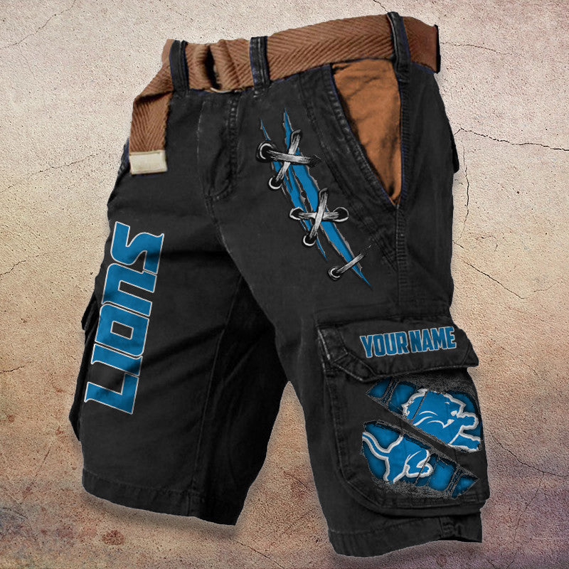 Detroit Lions Pocket Print Cargo Shorts (Belt Not Included) S9MCS140