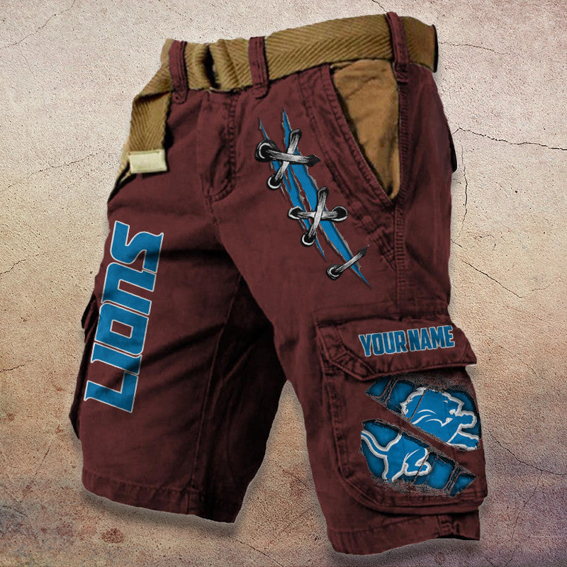 Detroit Lions Pocket Print Cargo Shorts (Belt Not Included) S9MCS140