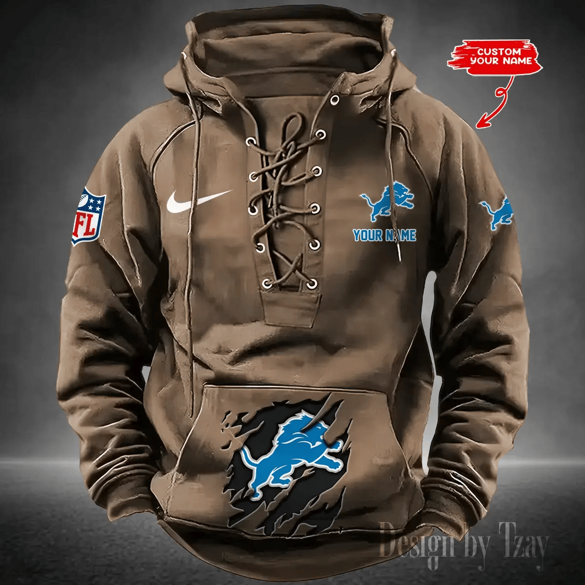 SPTS9HLUH011-Detroit Lions Men's Hooded Lace-up Hoodie