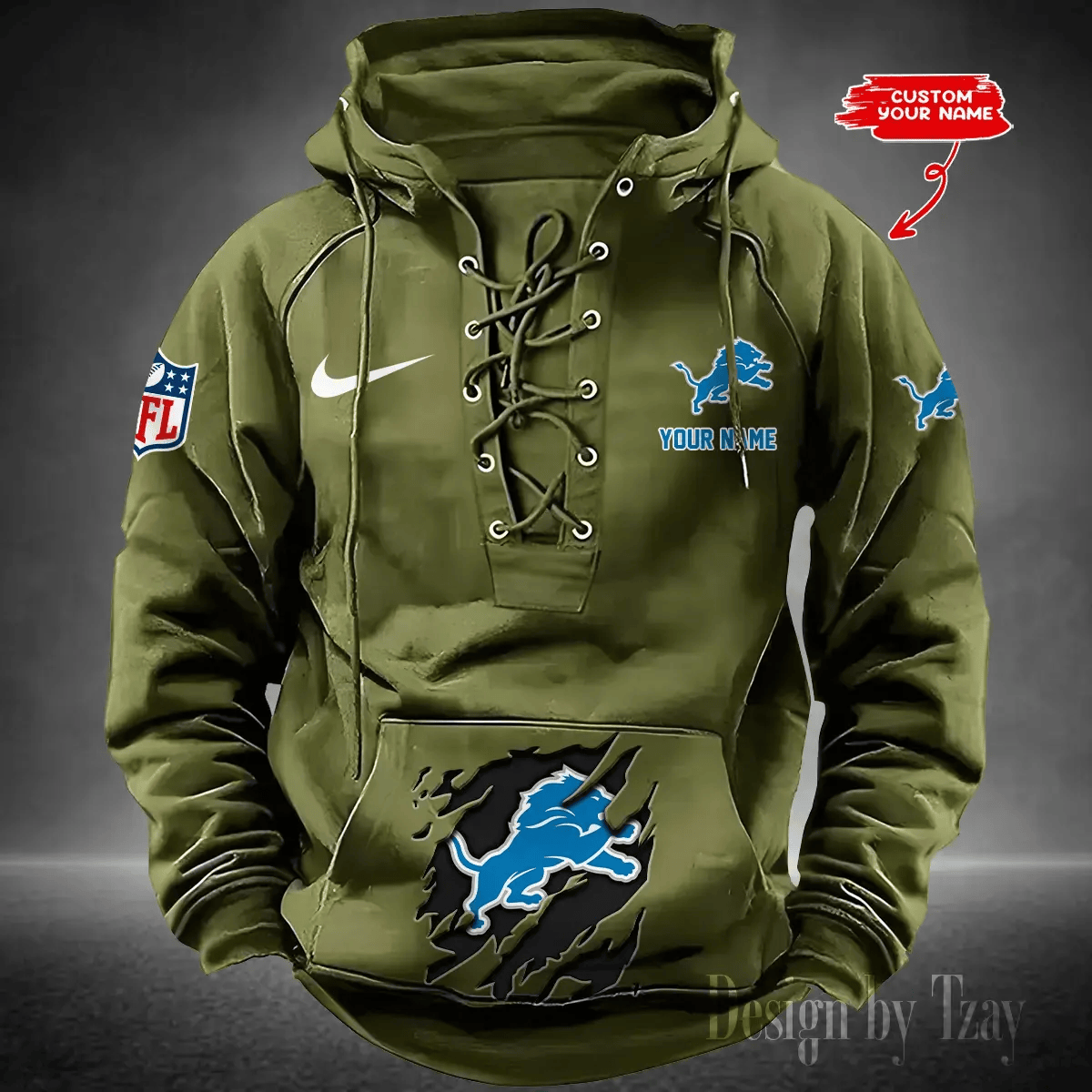 SPTS9HLUH011-Detroit Lions Men's Hooded Lace-up Hoodie