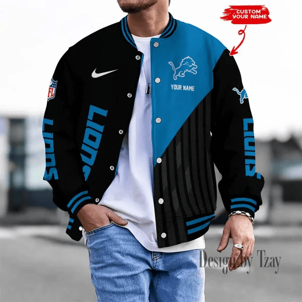 SPTBBJACKET107-Detroit Lions Personalized New Baseball Jacket Gifts For Fan
