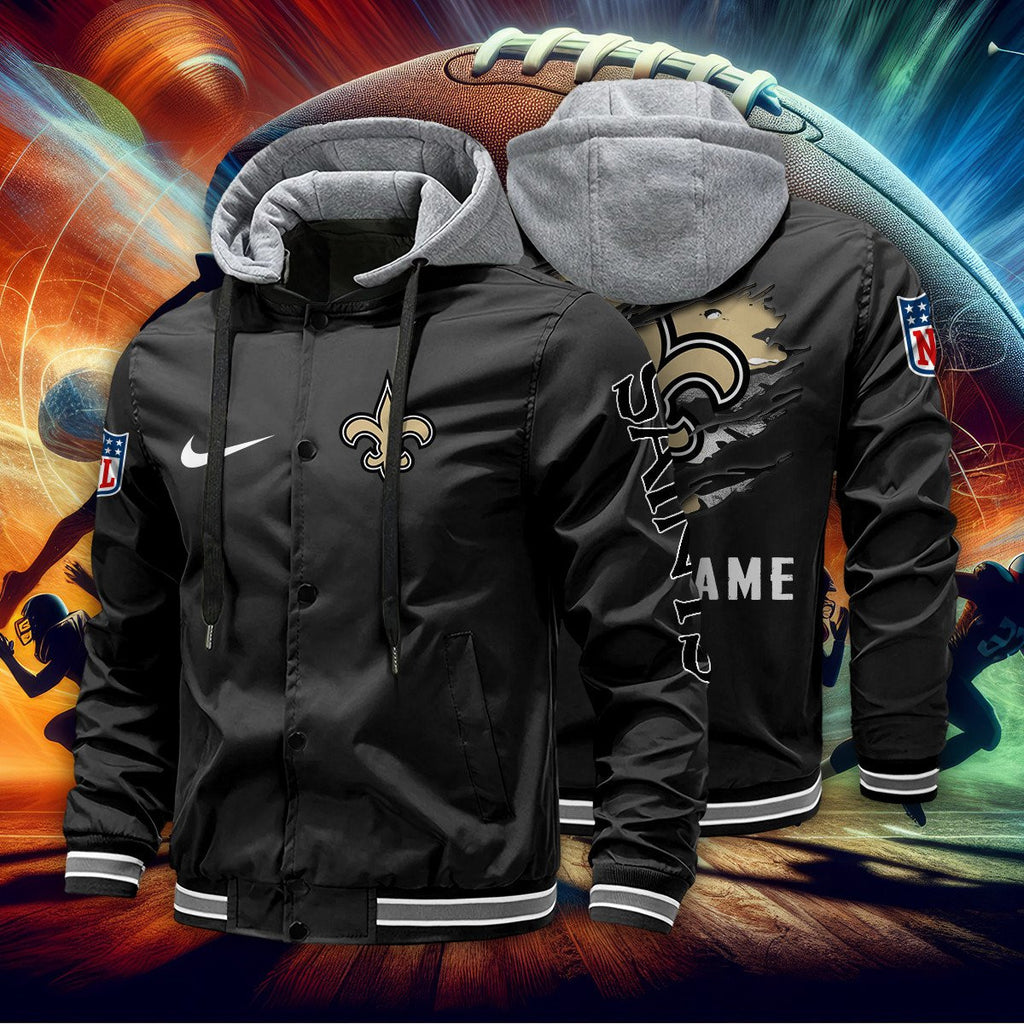 New Orleans Saints Baseball Jacket With Detachable Hood AZBJDH013