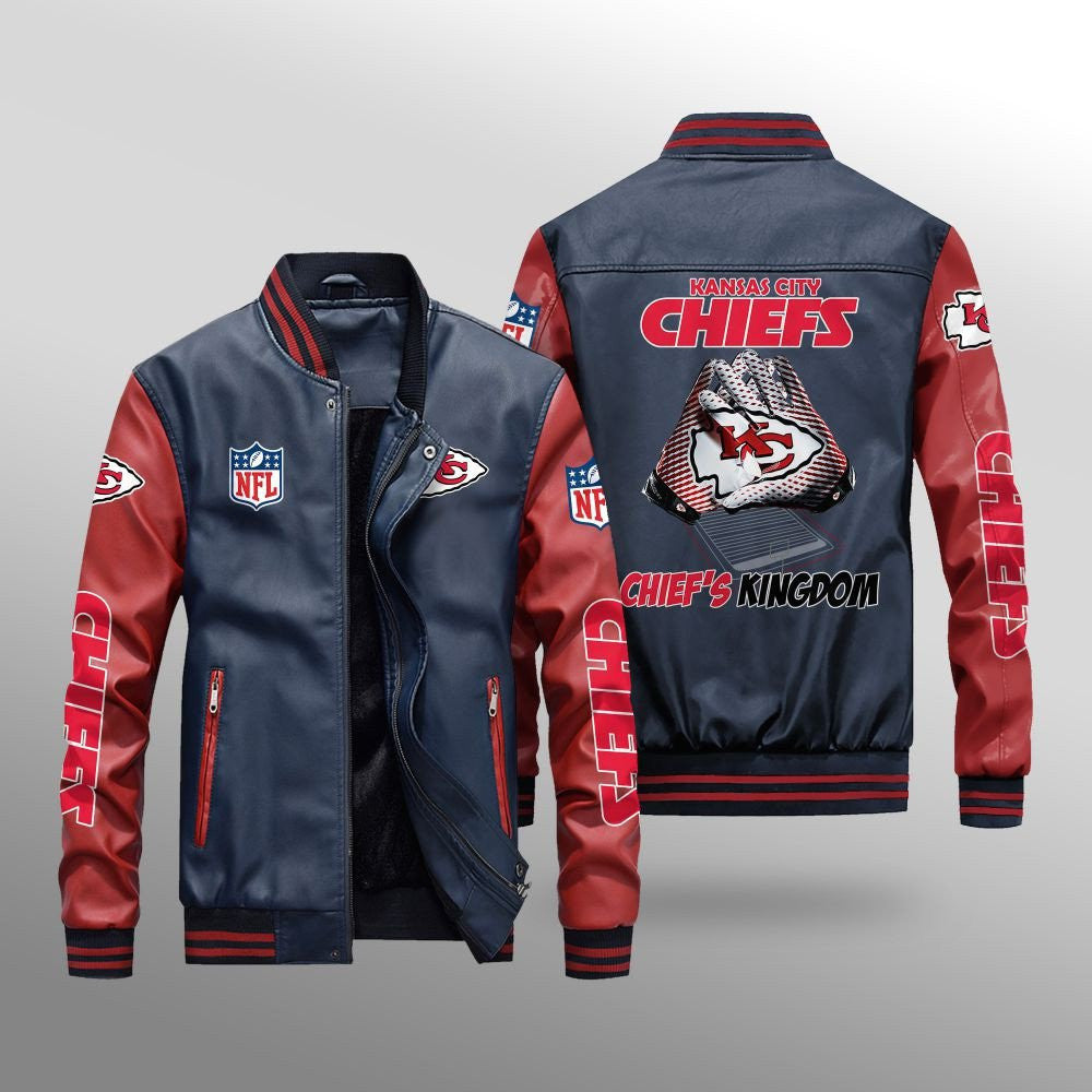Kansas City Chiefs Premium Fleece-Lined Leather Bomber Jacket BG01