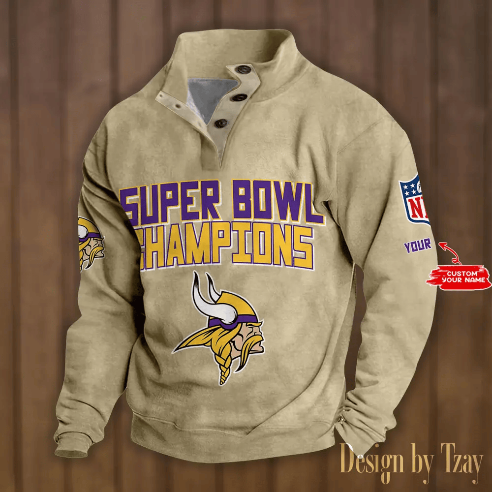 SPTS9DBSCH305-Minnesota Vikings Premium Stand-Collar Game-Day Pullover - Engineered Warmth & Personalized Names DV8