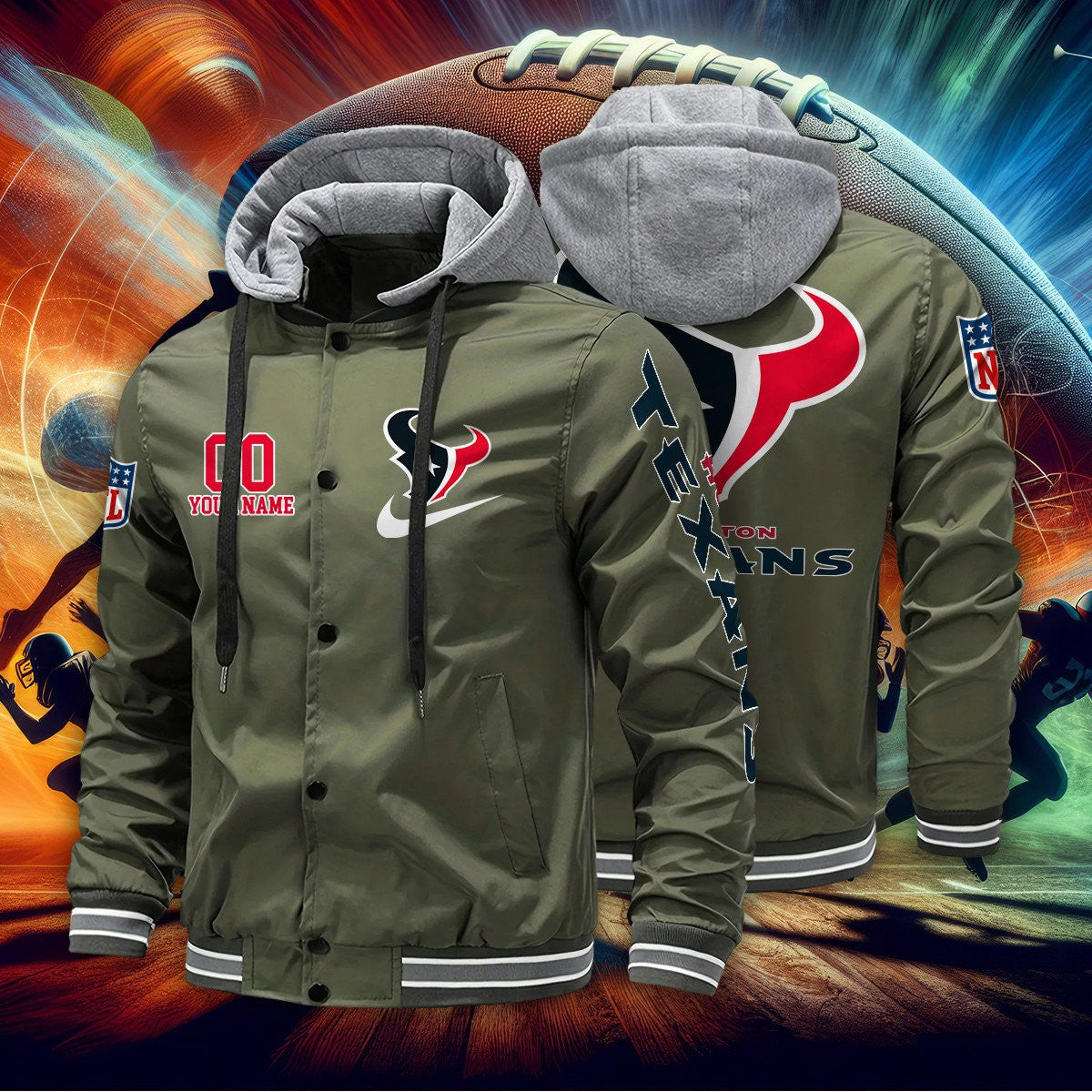 Houston Texans Baseball Jacket With Detachable Hood AZBJDH030