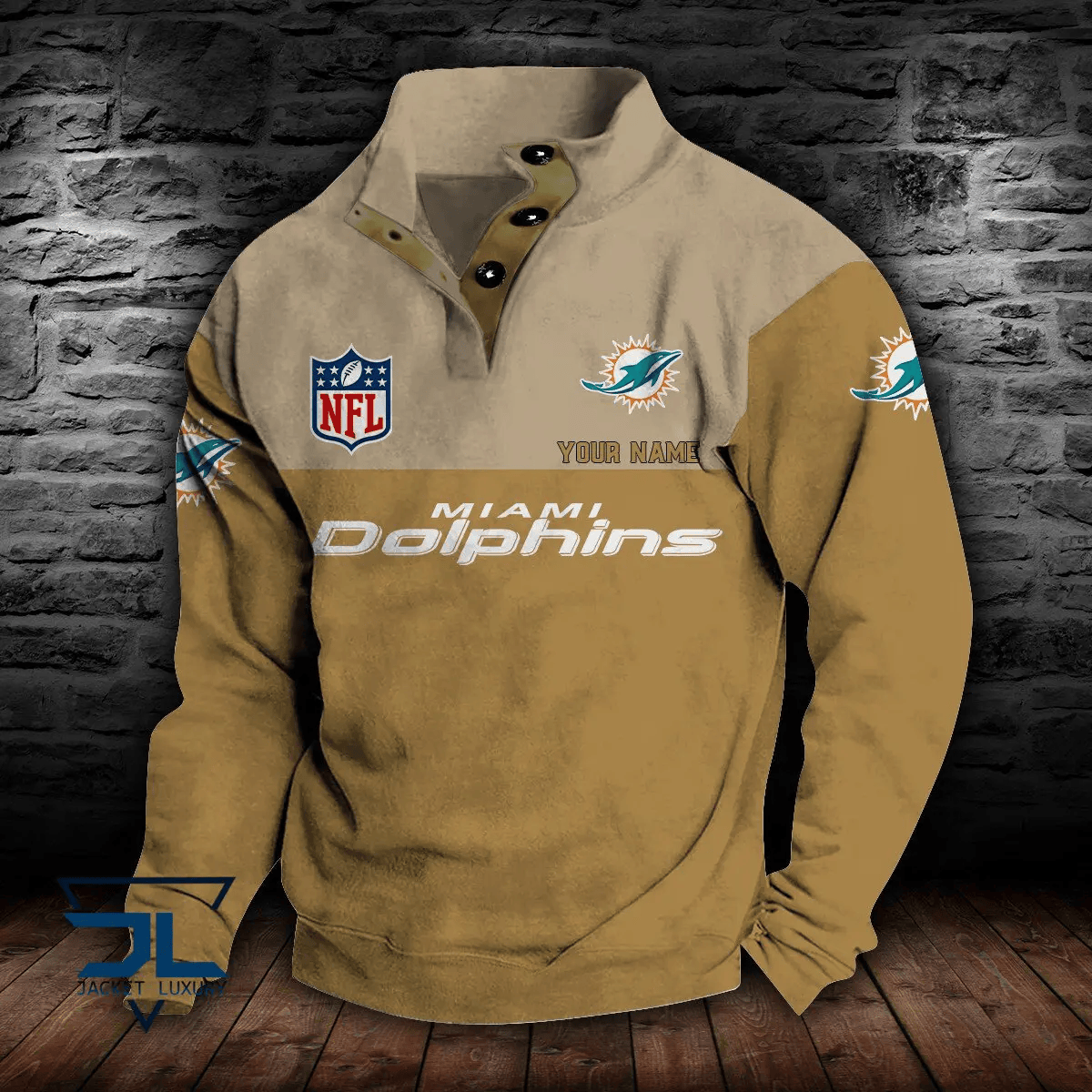 Miami Dolphins Premium Stand-Collar Game-Day Pullover - Engineered Warmth & Personalized Name S9DBSCH020