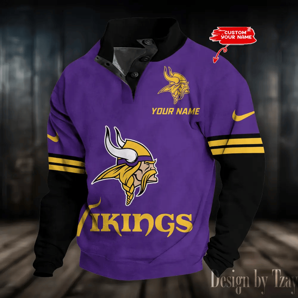 Minnesota Vikings NFL Premium Stand-Collar Game-Day Pullover - Engineered Warmth & Personalized Name S9DBSCH693