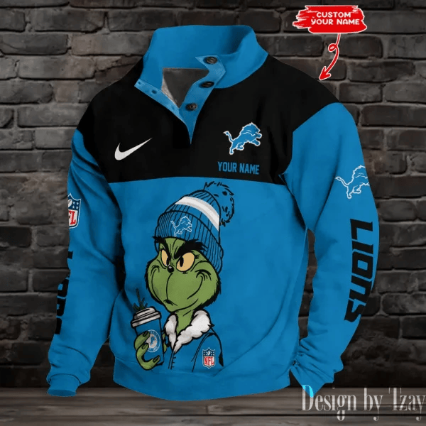 Detroit Lions Premium Stand-Collar Game-Day Pullover - Engineered Warmth & Personalized Name S9DBSCH710