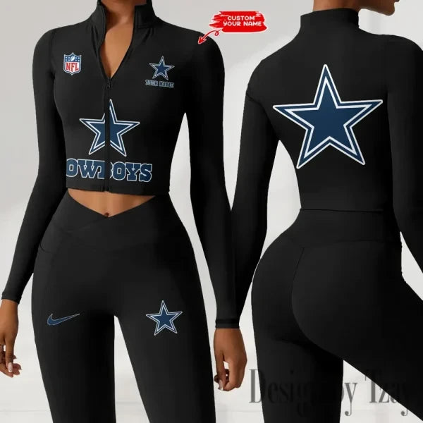 Dallas Cowboys Zipper Sports Top Women Gym Long Sleeve for Fitness SPTZSTW041