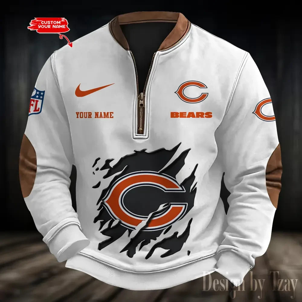 S9MPZNS006-Chicago Bears Premium Personalized Game-Day Quarter-Zip