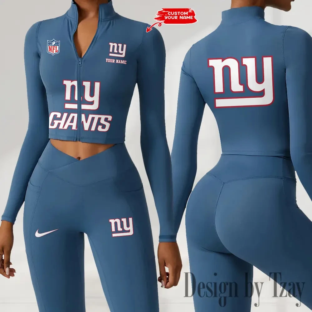 New York Giants Zipper Sports Top Women Gym Long Sleeve for Fitness SPTZSTW056