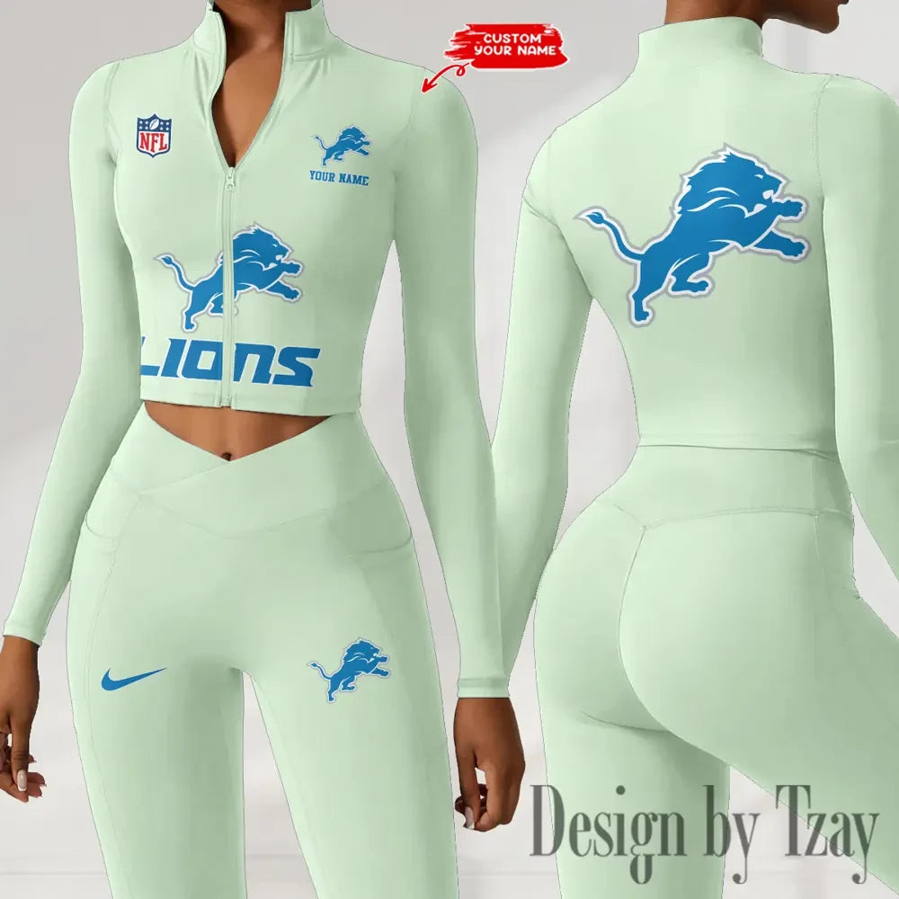 Detroit Lions Zipper Sports Top Women Gym Long Sleeve for Fitness SPTZSTW043