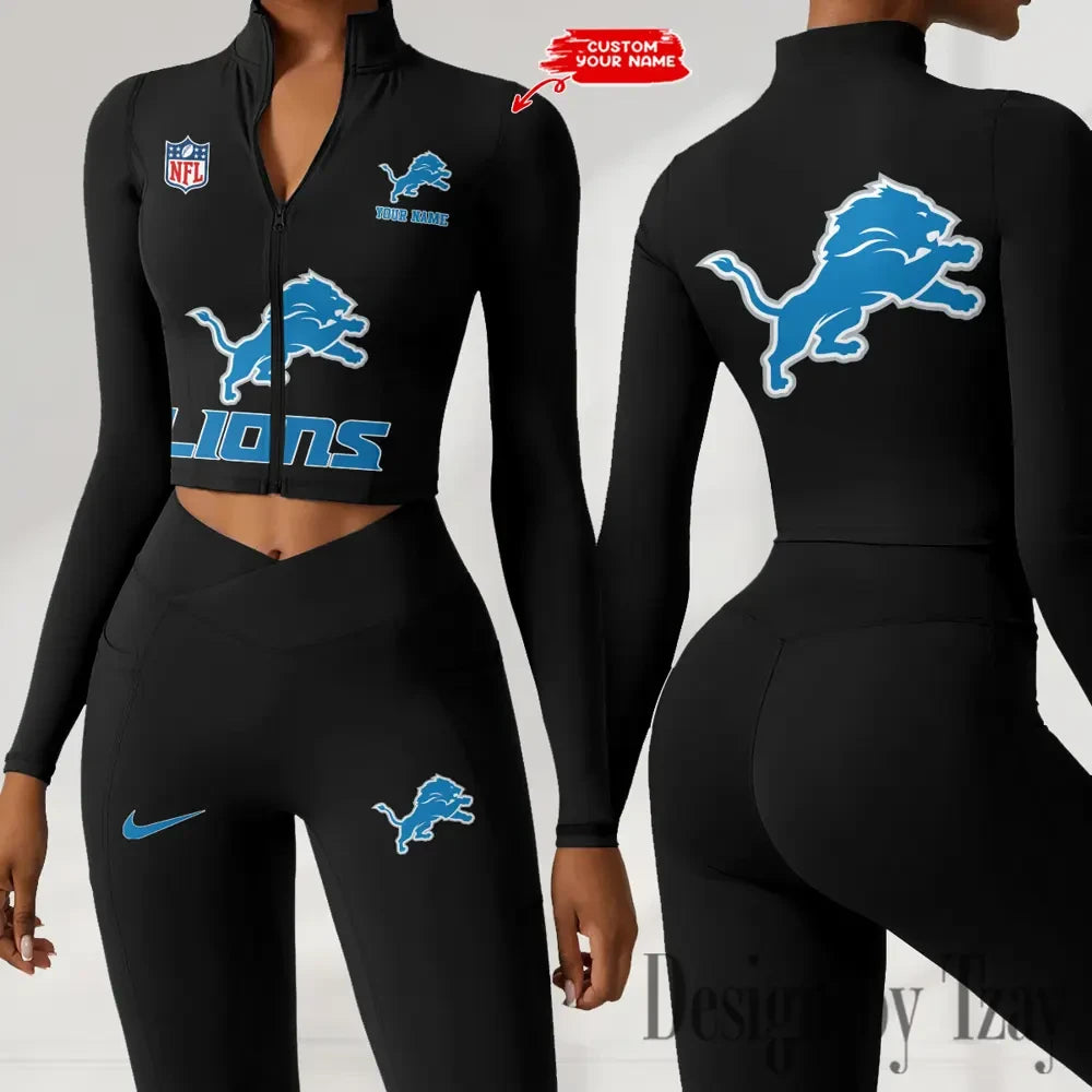 Detroit Lions Zipper Sports Top Women Gym Long Sleeve for Fitness SPTZSTW043