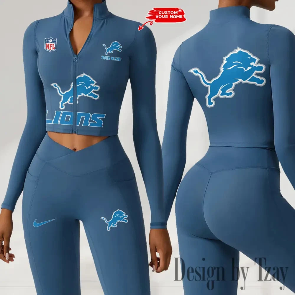 Detroit Lions Zipper Sports Top Women Gym Long Sleeve for Fitness SPTZSTW043