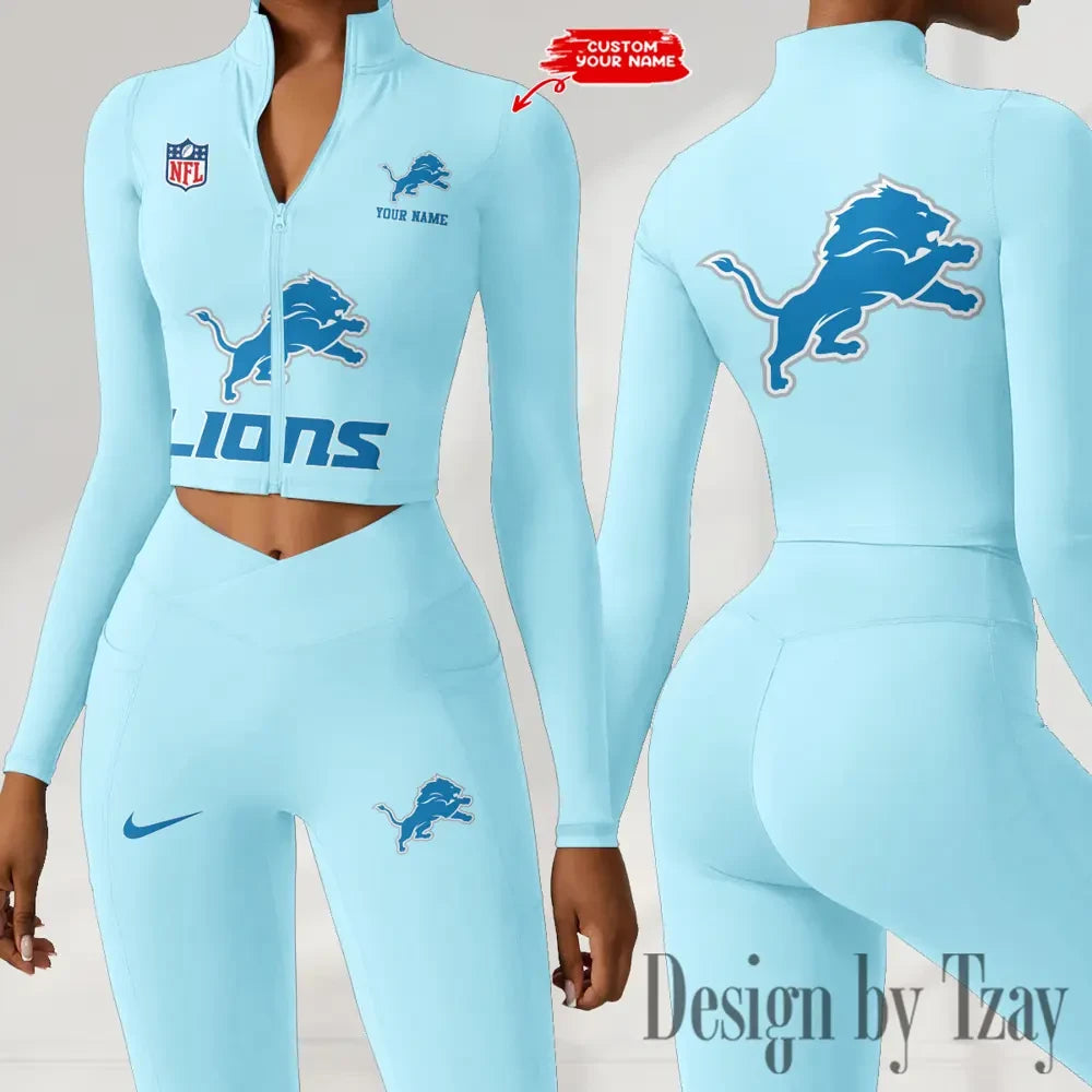 Detroit Lions Zipper Sports Top Women Gym Long Sleeve for Fitness SPTZSTW043