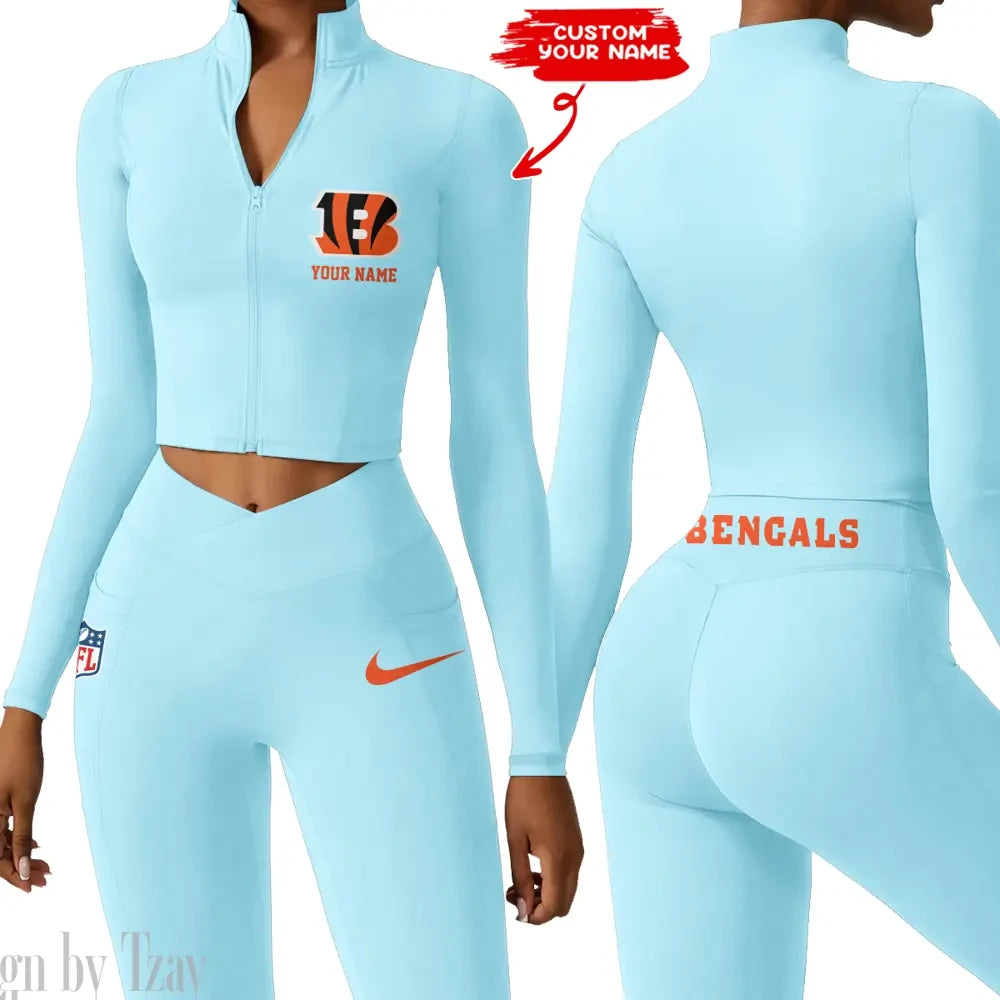 Cincinnati Bengals Zipper Sports Top Women Gym Long Sleeve for Fitness SPTZSTW007