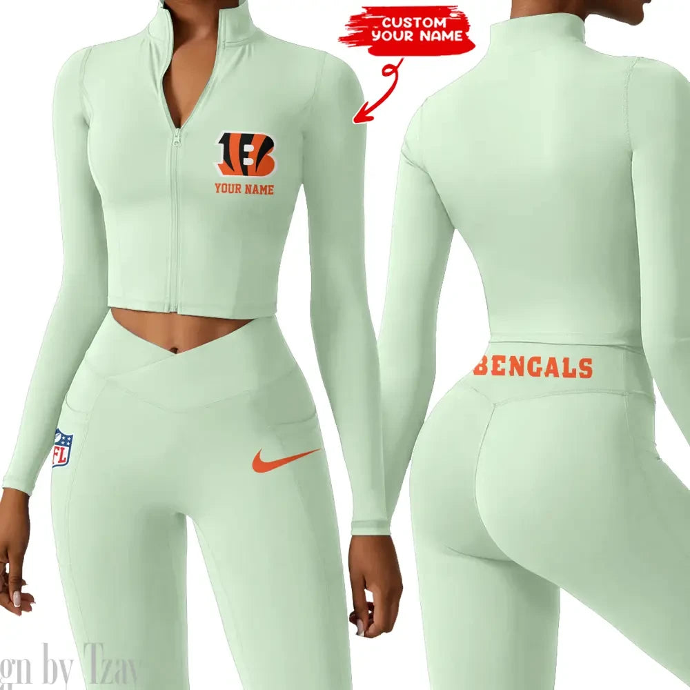 Cincinnati Bengals Zipper Sports Top Women Gym Long Sleeve for Fitness SPTZSTW007