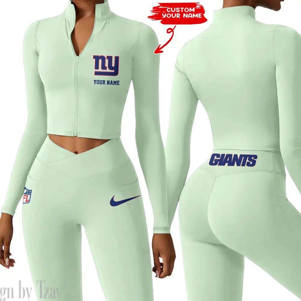 New York Giants Zipper Sports Top Women Gym Long Sleeve for Fitness SPTZSTW024