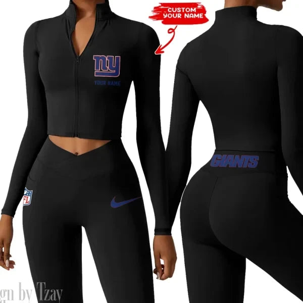 New York Giants Zipper Sports Top Women Gym Long Sleeve for Fitness SPTZSTW024