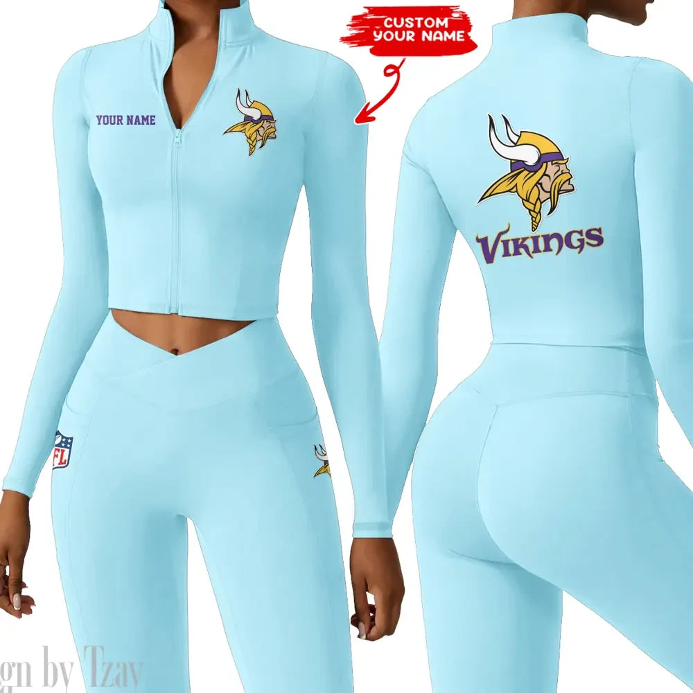 Minnesota Vikings Zipper Sports Top Women Gym Long Sleeve for Fitness SPTZSTW085