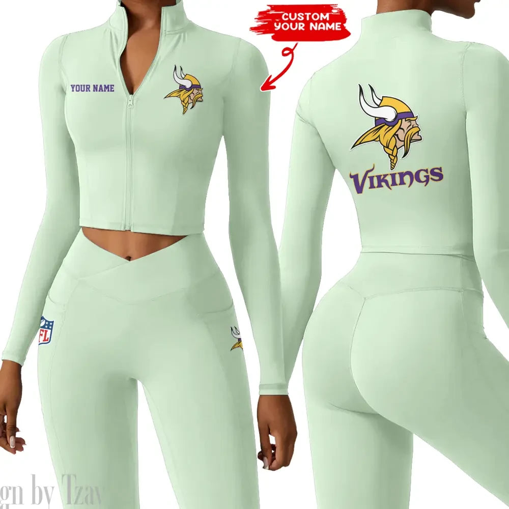 Minnesota Vikings Zipper Sports Top Women Gym Long Sleeve for Fitness SPTZSTW085