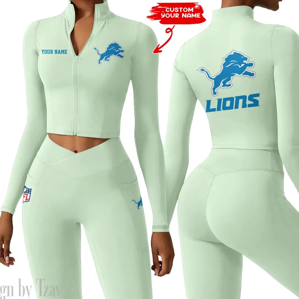 Detroit Lions Zipper Sports Top Women Gym Long Sleeve for Fitness SPTZSTW075