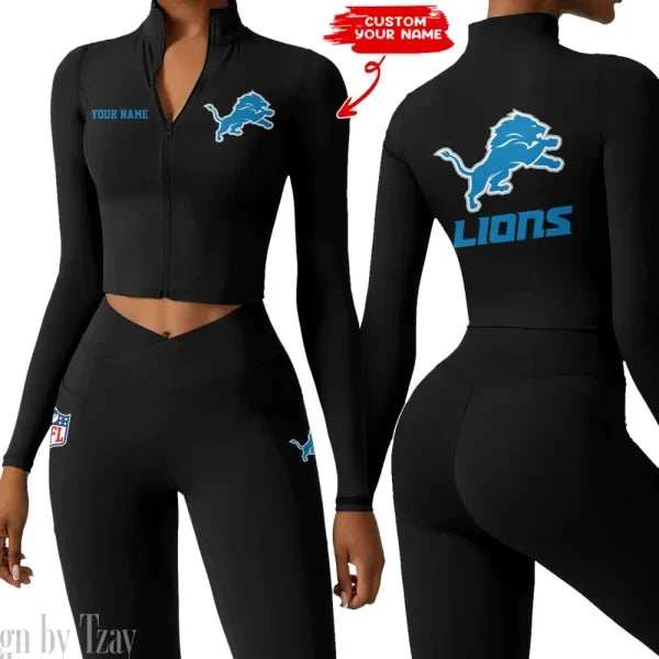 Detroit Lions Zipper Sports Top Women Gym Long Sleeve for Fitness SPTZSTW075