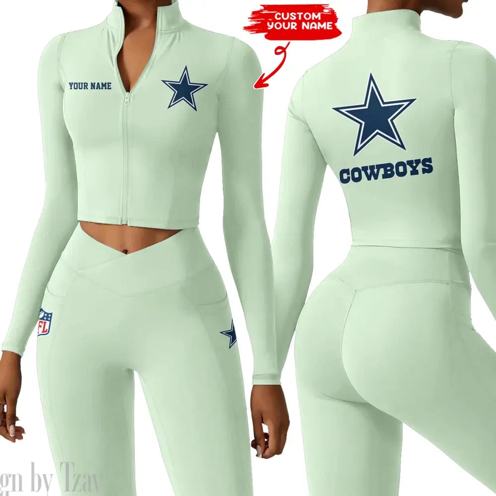 Dallas Cowboys Zipper Sports Top Women Gym Long Sleeve for Fitness SPTZSTW073