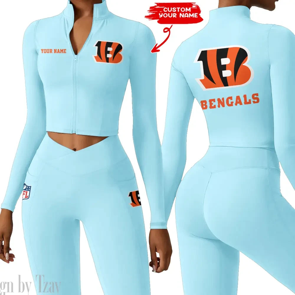 Cincinnati Bengals Zipper Sports Top Women Gym Long Sleeve for Fitness SPTZSTW071