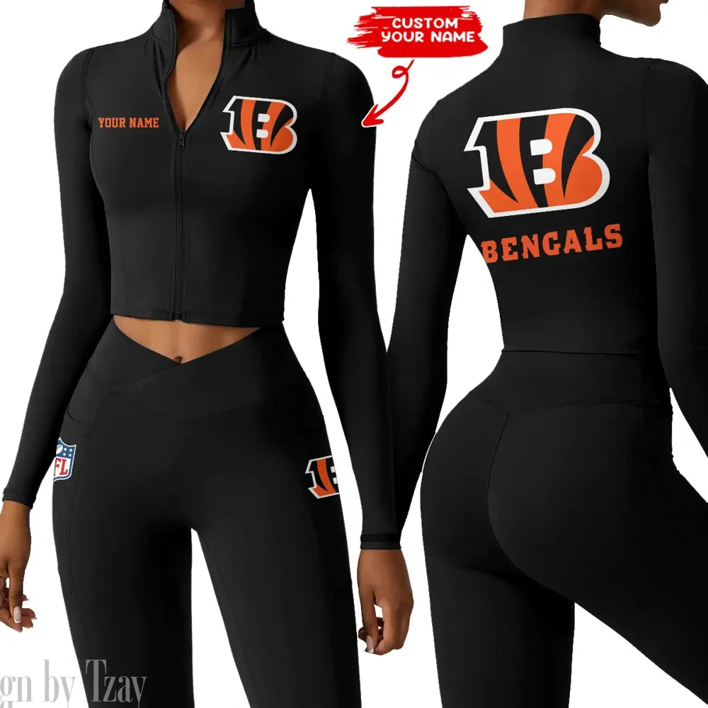 Cincinnati Bengals Zipper Sports Top Women Gym Long Sleeve for Fitness SPTZSTW071
