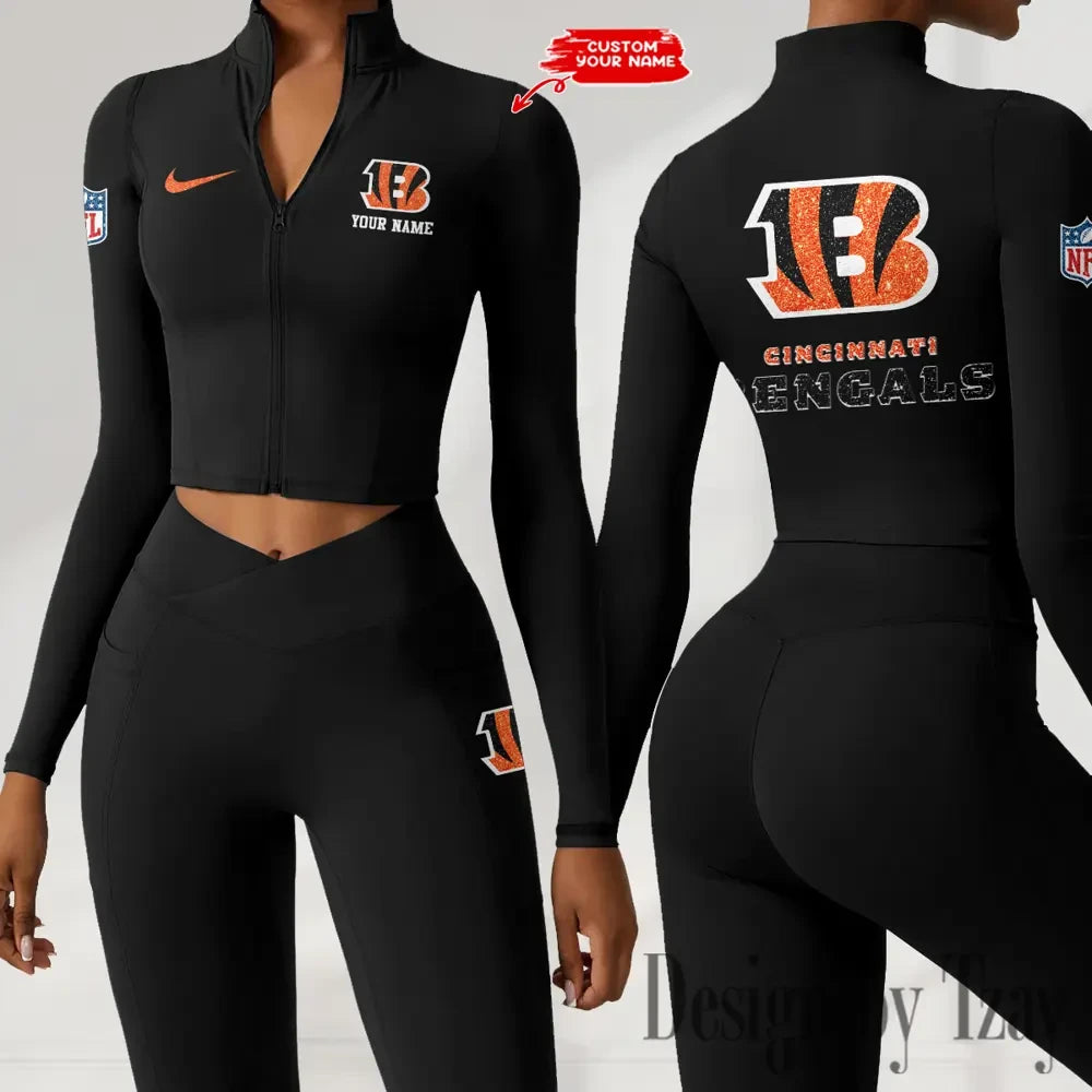 Cincinnati Bengals Zipper Sports Top Women Gym Long Sleeve for Fitness SPTZSTW108