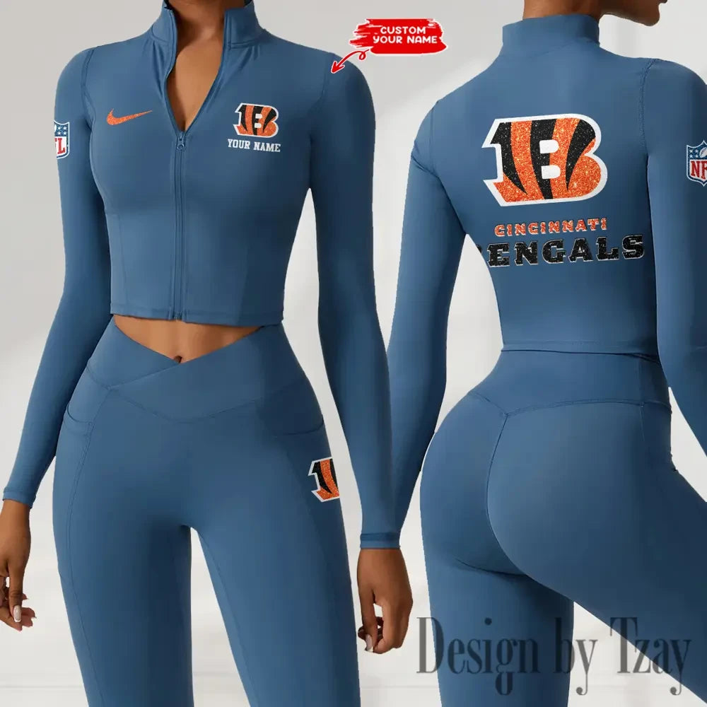Cincinnati Bengals Zipper Sports Top Women Gym Long Sleeve for Fitness SPTZSTW108
