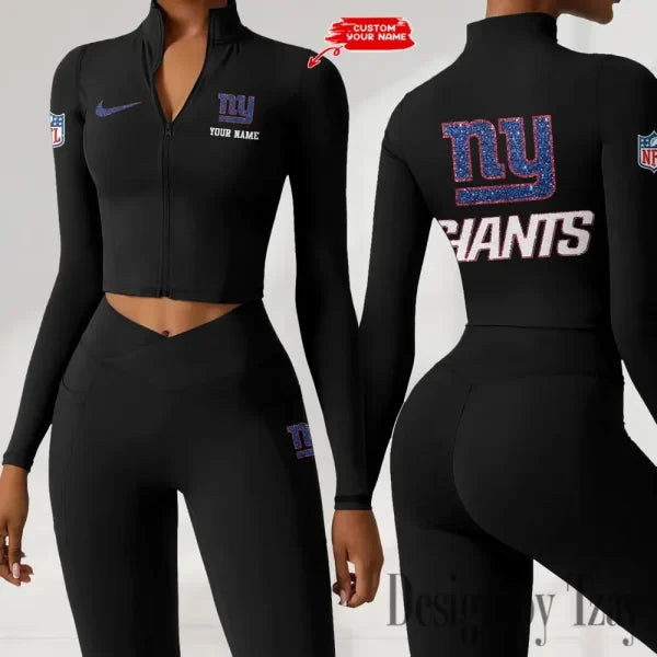New York Giants Zipper Sports Top Women Gym Long Sleeve for Fitness SPTZSTW125