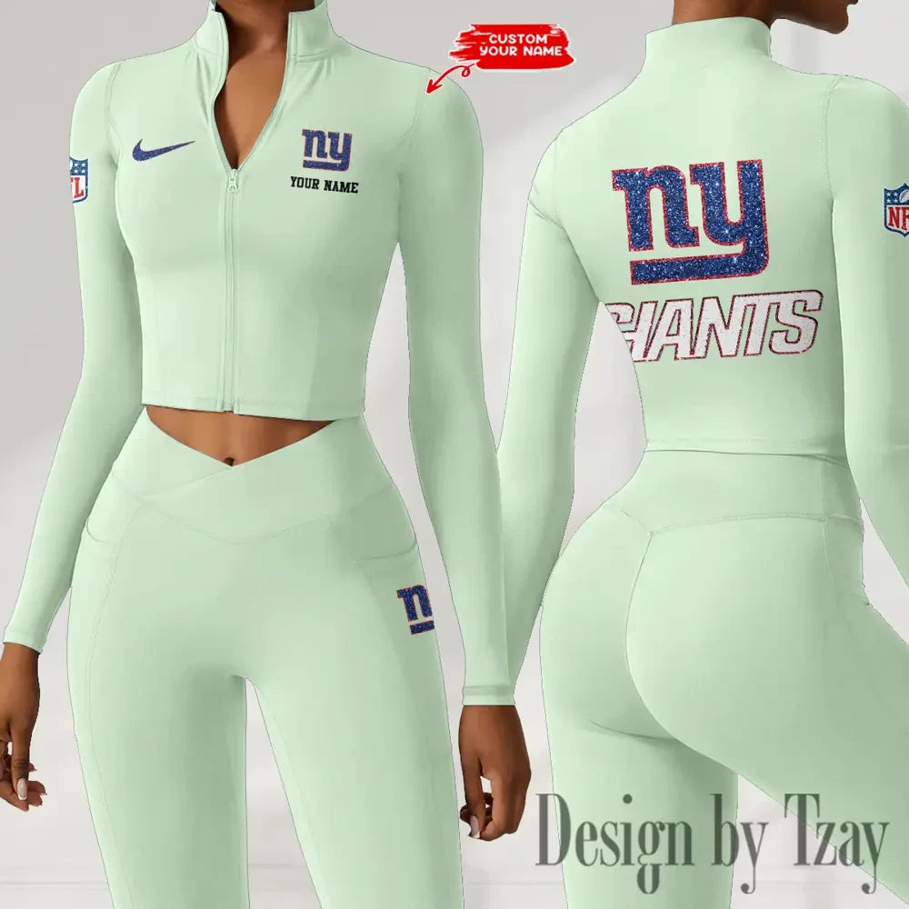 New York Giants Zipper Sports Top Women Gym Long Sleeve for Fitness SPTZSTW125
