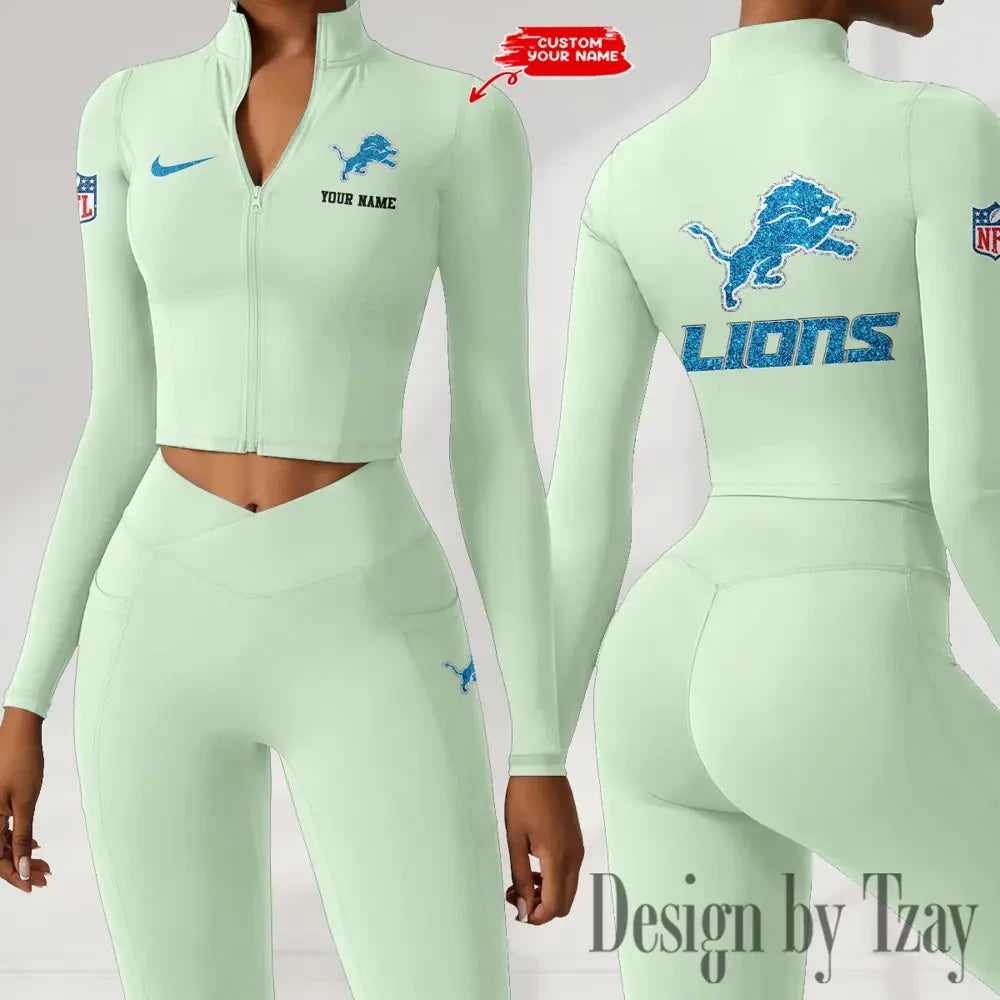 Detroit Lions Zipper Sports Top Women Gym Long Sleeve for Fitness SPTZSTW112