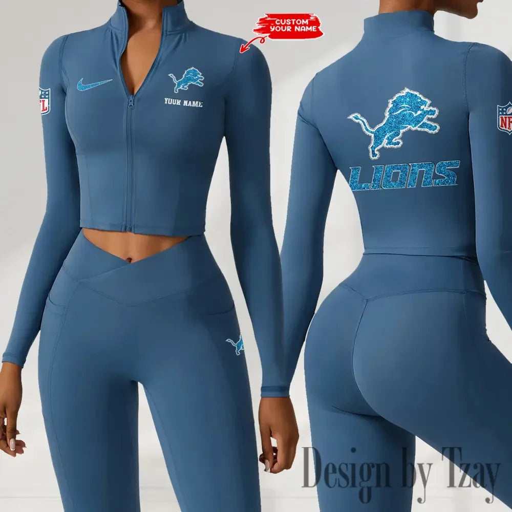 Detroit Lions Zipper Sports Top Women Gym Long Sleeve for Fitness SPTZSTW112