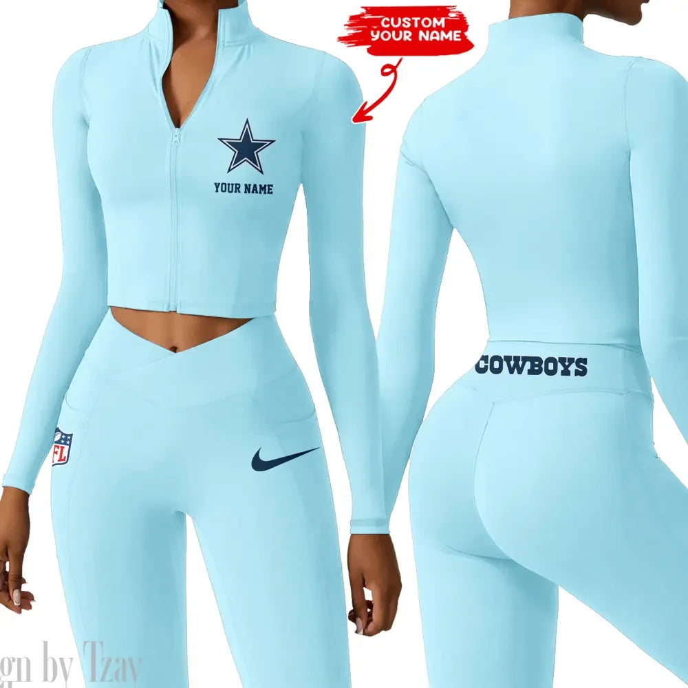Dallas Cowboys Zipper Sports Top Women Gym Long Sleeve for Fitness SPTZSTW009