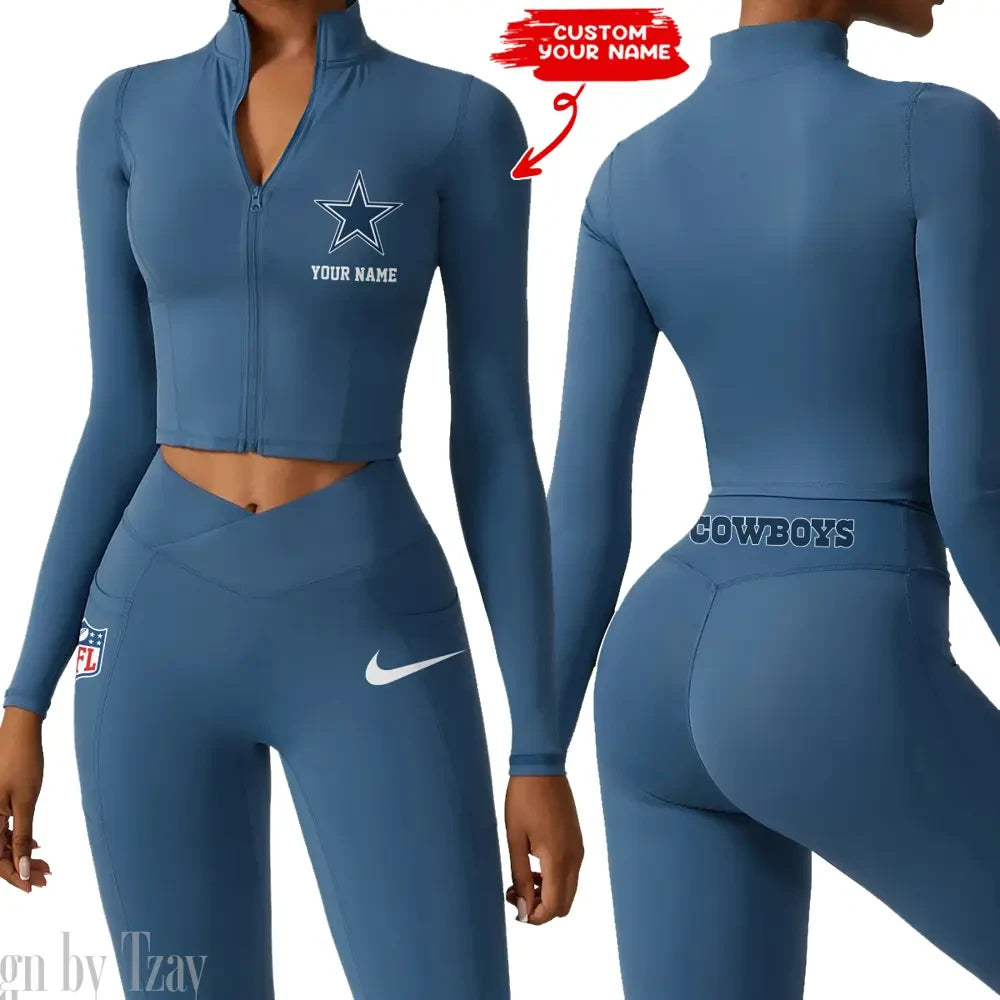 Dallas Cowboys Zipper Sports Top Women Gym Long Sleeve for Fitness SPTZSTW009
