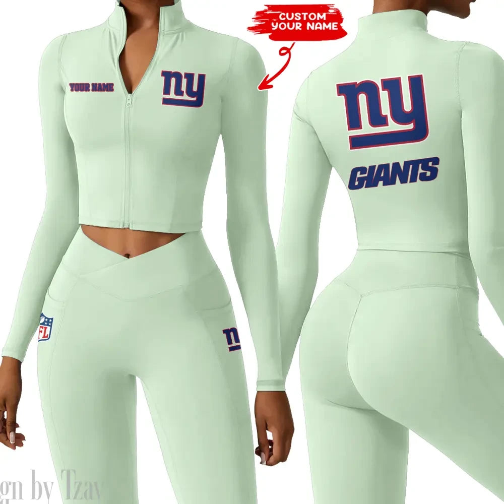 New York Giants Zipper Sports Top Women Gym Long Sleeve for Fitness SPTZSTW088