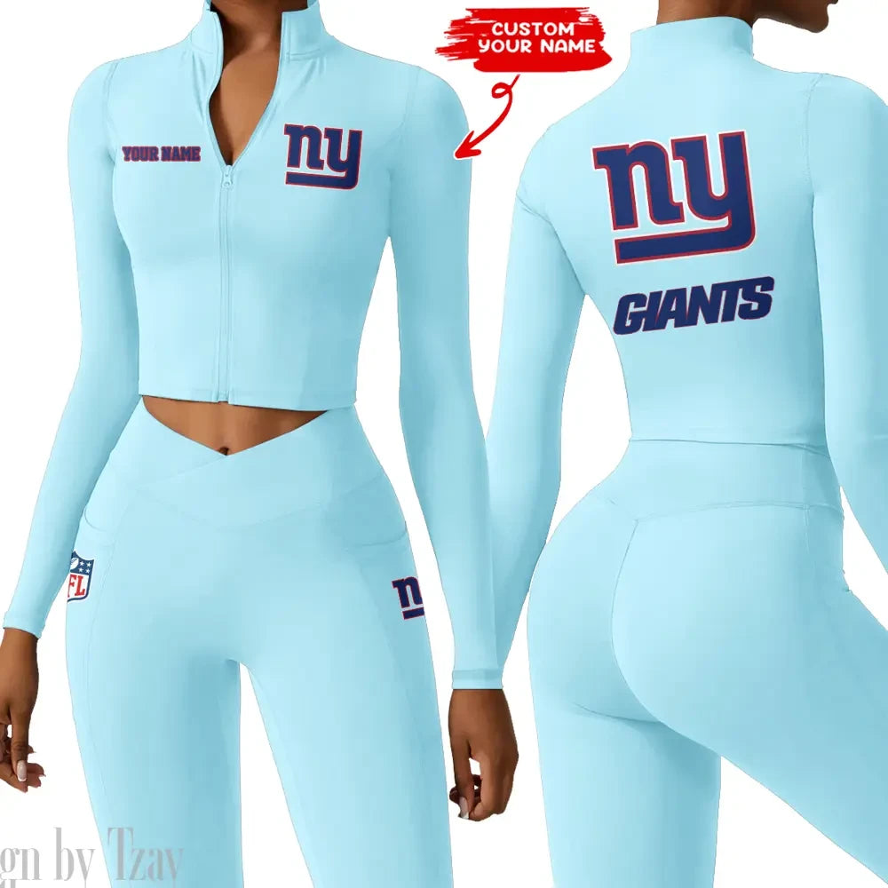 New York Giants Zipper Sports Top Women Gym Long Sleeve for Fitness SPTZSTW088