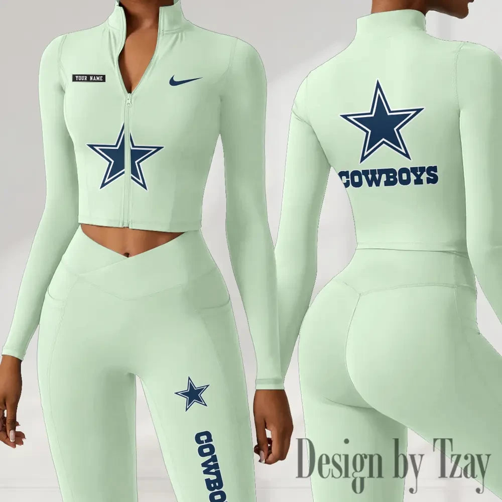Dallas Cowboys Women Activewear Set 2 Piece Crop Jacket and High Waist Leggings SPTZSTW271