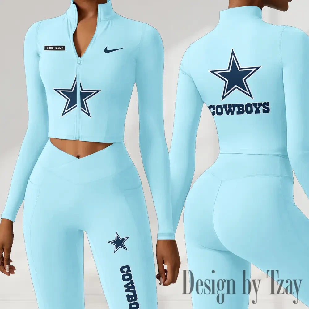 Dallas Cowboys Women Activewear Set 2 Piece Crop Jacket and High Waist Leggings SPTZSTW271
