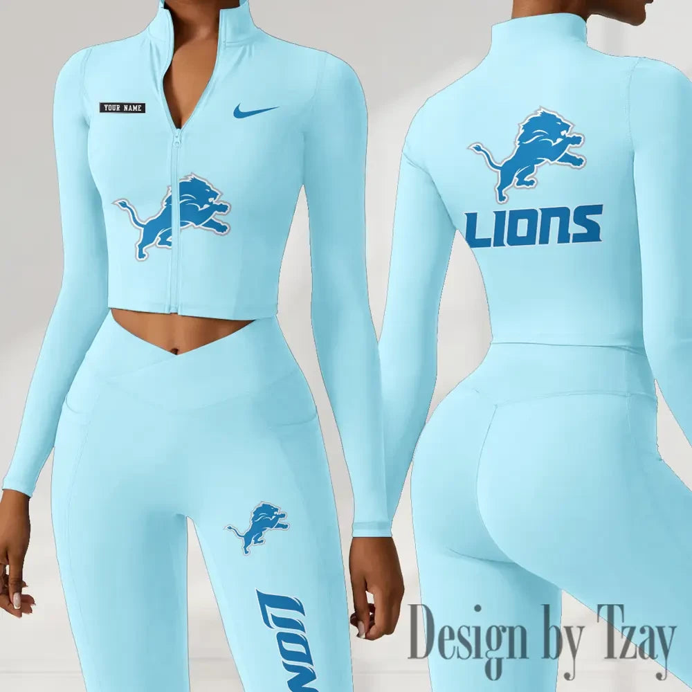 Detroit Lions Women Activewear Set 2 Piece Crop Jacket and High Waist Leggings SPTZSTW273