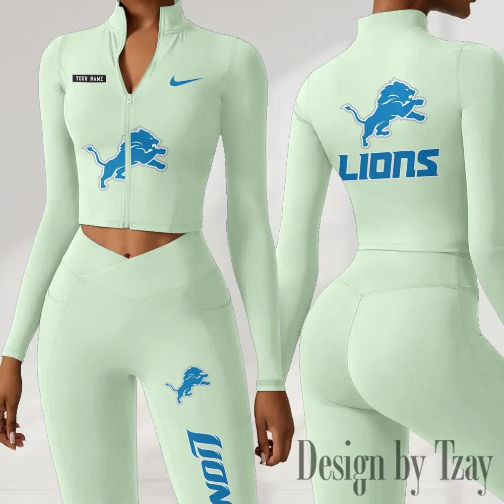Detroit Lions Women Activewear Set 2 Piece Crop Jacket and High Waist Leggings SPTZSTW273